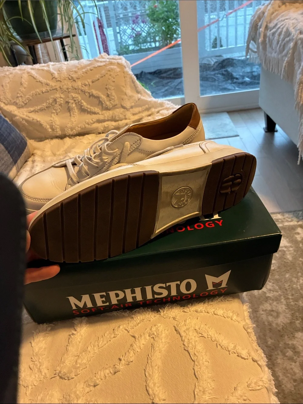 Mephisto White Leather Slip-On Lace Casual Shoes with Tan Heel Accent Mephisto White Leather Slip-On Lace Casual Shoes with Tan  main image 3